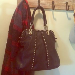 Black leather bowler style studded shoulder bag