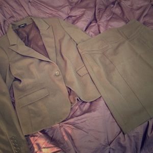 Express Taupe Blazer & Pencil Skirt Suit