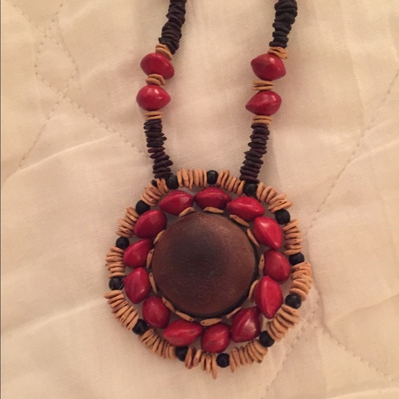 Beaded natural fiber necklace