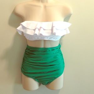 Retro green and white bikini.