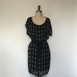 Black & Tan Cross Overlay Dress