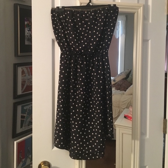 *VINTAGE* strapless Polka dot dress w/ gold detail