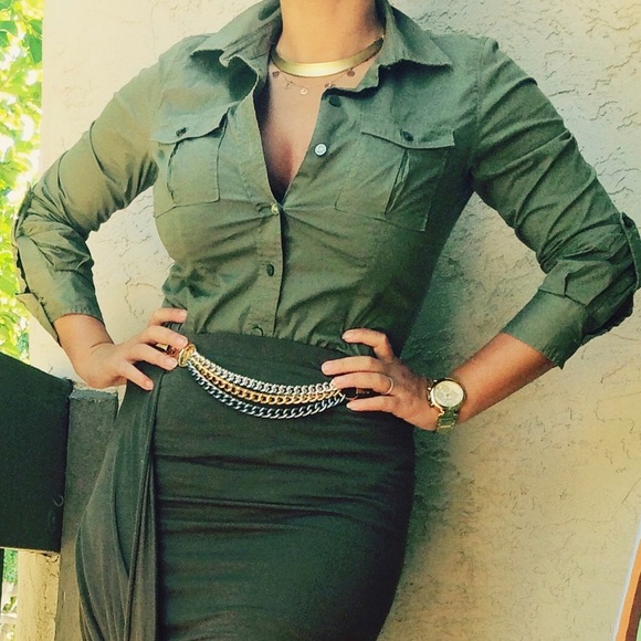Michael Kors Tops - MK olive green stretch shirt