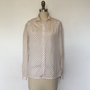 White w/ Red Polka Dots LS Button Down