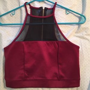Maroon mesh crop top