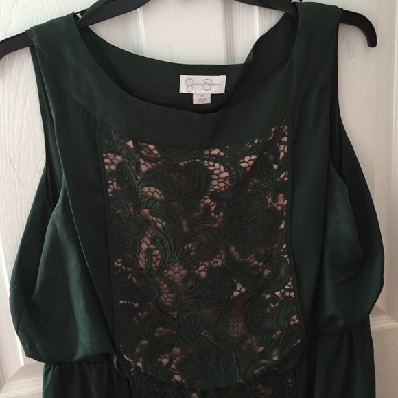 Hunter Green Jessica Simpson Lace Panel Dress