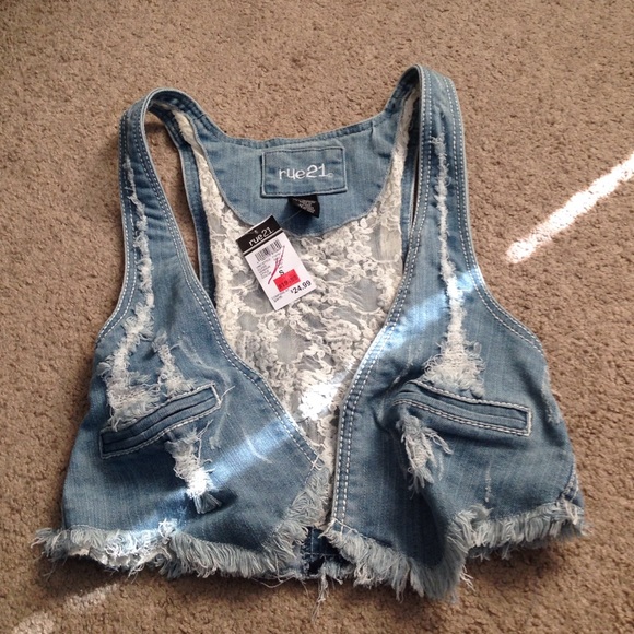 Distressed denim vest
