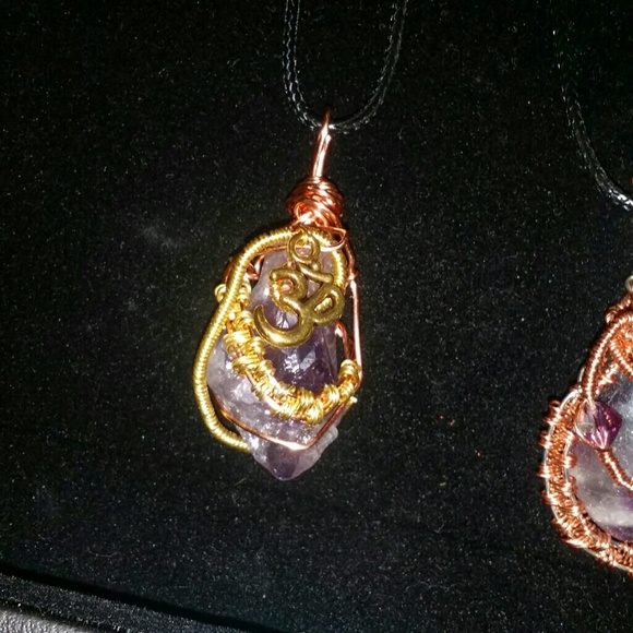 Amethyst copper and om necklace