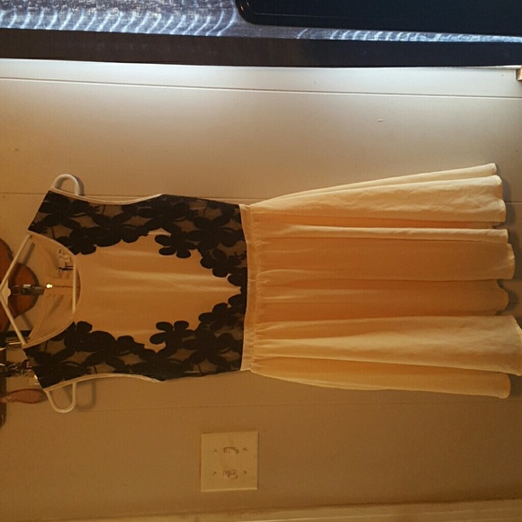 Creme colored dress with black sheer - Picture 1 of 3