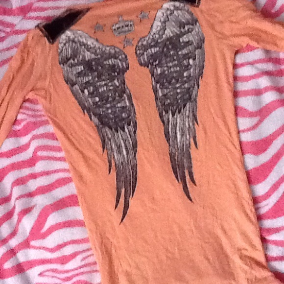 ~SOLD~ orange long sleeve affliction tee - Picture 2 of 2