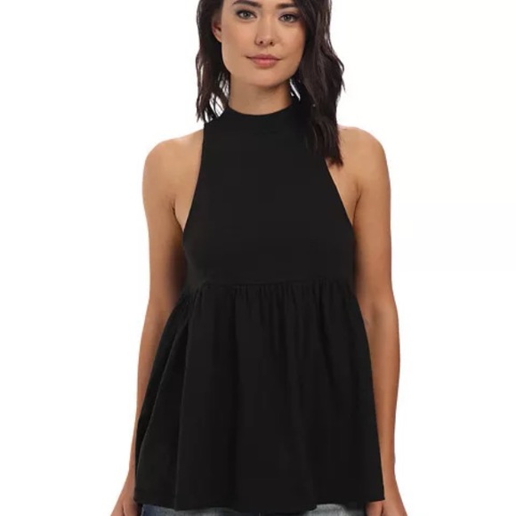 Free People Mock Neck Black Tank Top Small BNWT