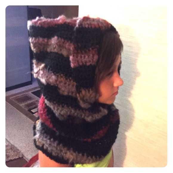 Multicolored scarf hoodie.