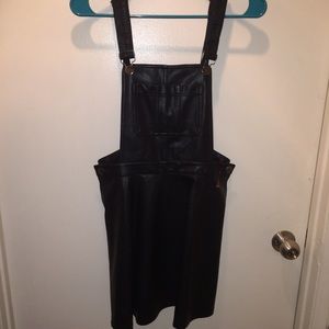 black leather skirt overalls