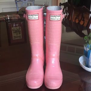 Hunter and Jimmy Choo Pink crocodile Rainboots