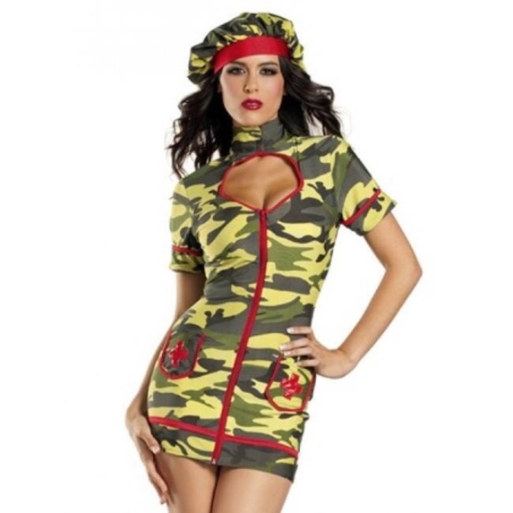 NEW SEXY MASH NURSE army camouflage Halloween Costume