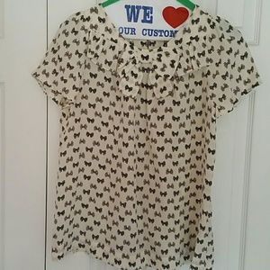 J crew bow print ivory silk blouse