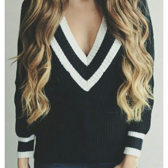 Tops - Black V Neck VARSITY SWEATER