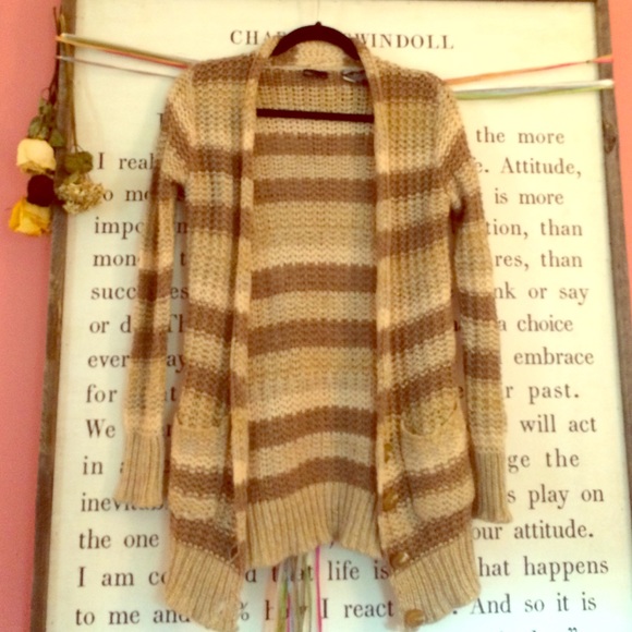 Crochet tan striped cardigan