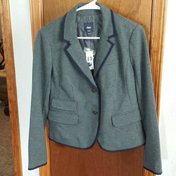 ⭐NEW⭐ Gap Gray Knit Blazer w/ Navy Blue Trim