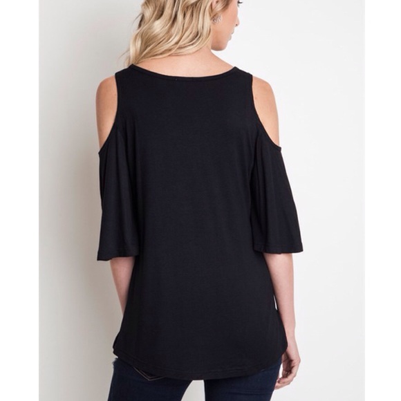 X "Parallax" Cold Shoulder Flutter Top / Tee - Picture 2 of 4