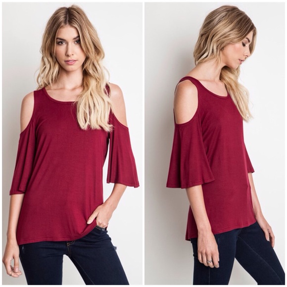 X "Parallax" Cold Shoulder Flutter Top / Tee - Picture 3 of 4