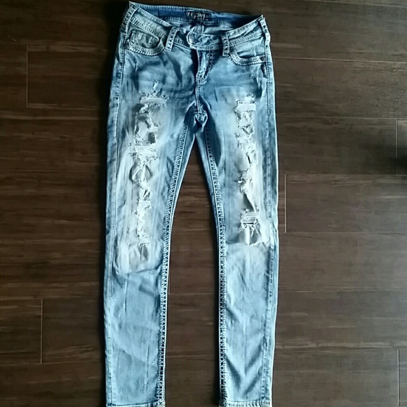silver distressed jeans