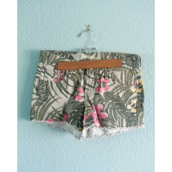 Old Navy Pants - Old Navy | Floral Print Denim Raw Hem Shorts