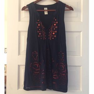 Anthropologie navy and orange embellished tunic!