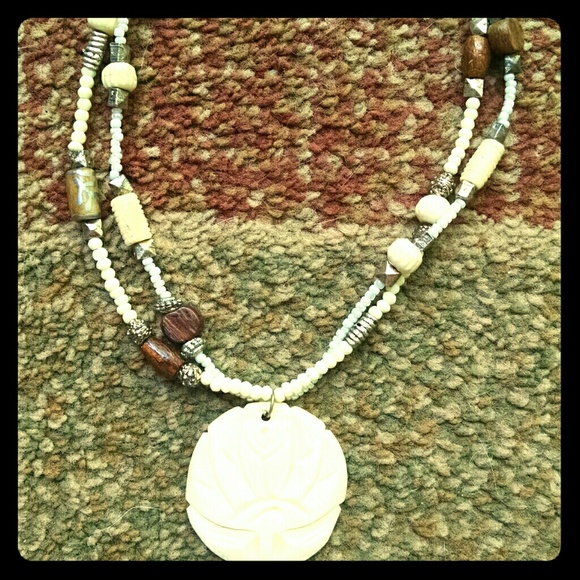Incredibly Unique Boho Wood/Pearl Vintage Necklace