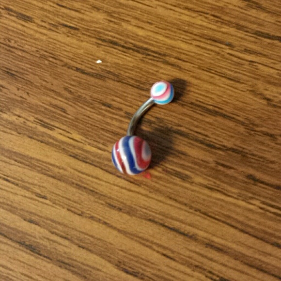 Red White and Blue Curved Barbell Belly Button
