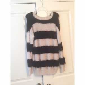 Black & white striped fuzzy soft sweater