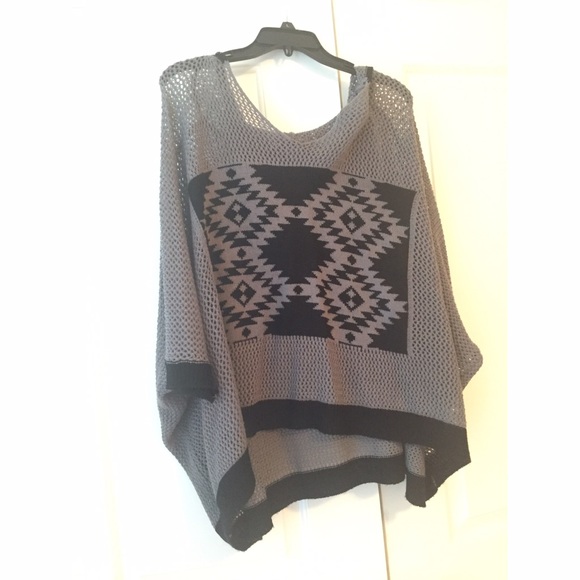 Grey & black tribal poncho
