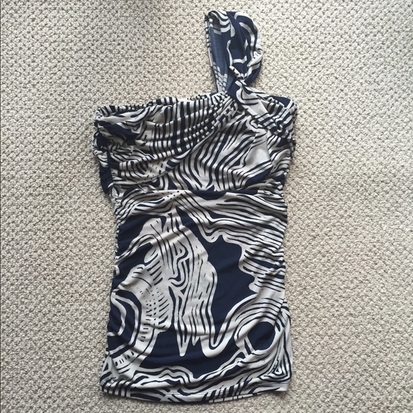 The Limited Navy & Cream One Shoulder Top