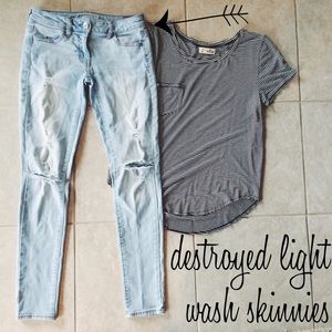destroyed light wash skinny jeans ↠ american eagle