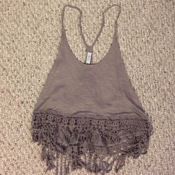 Taupe fringe bottom crop top