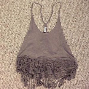 Taupe fringe bottom crop top