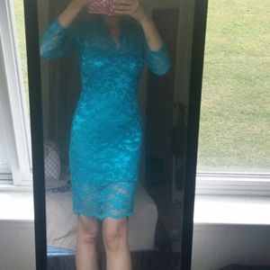 Teal midi blue dress lace v neck small