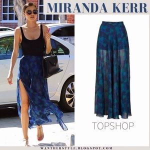 Topshop Blue print sheer maxi skirt