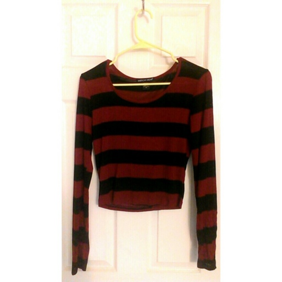 Burgundy & Black Striped Crop Top
