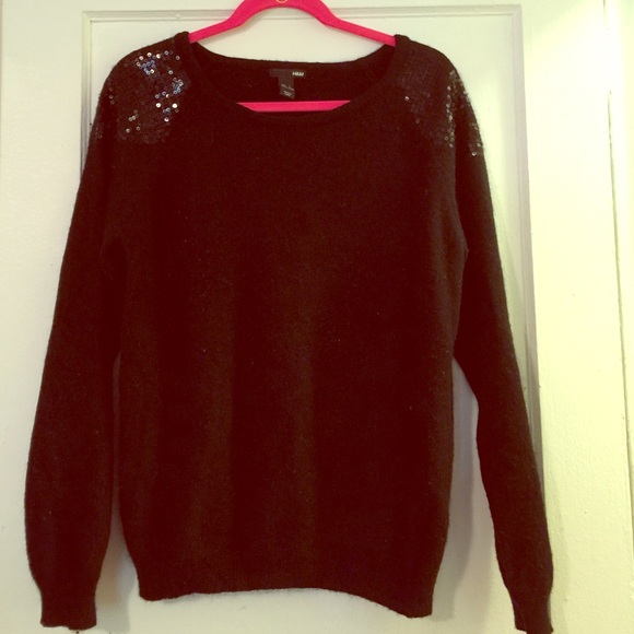 H&M Sweaters - H&M black angora hair sequined sweater. Size L