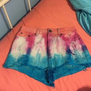 High waisted tie-dye shorts