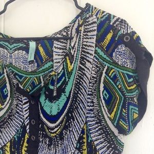 Tribal print silk Anthropologie blouse