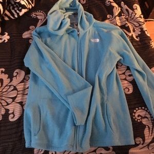 Baby blue north face fleece jacket