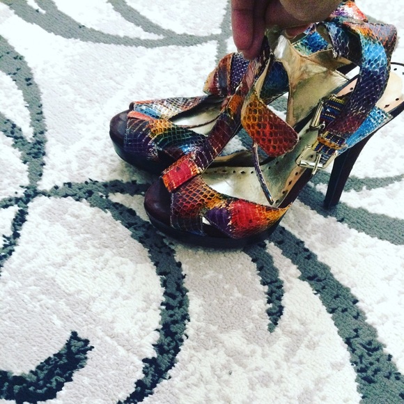 colorful snake print heels