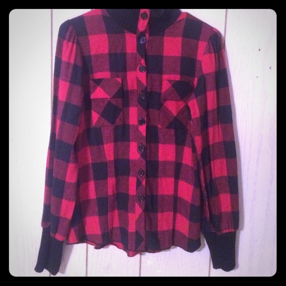 Charlotte Russe Tops - Black and Red plaid long sleeve top