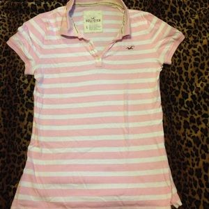 Pink and white polo Hollister shirt