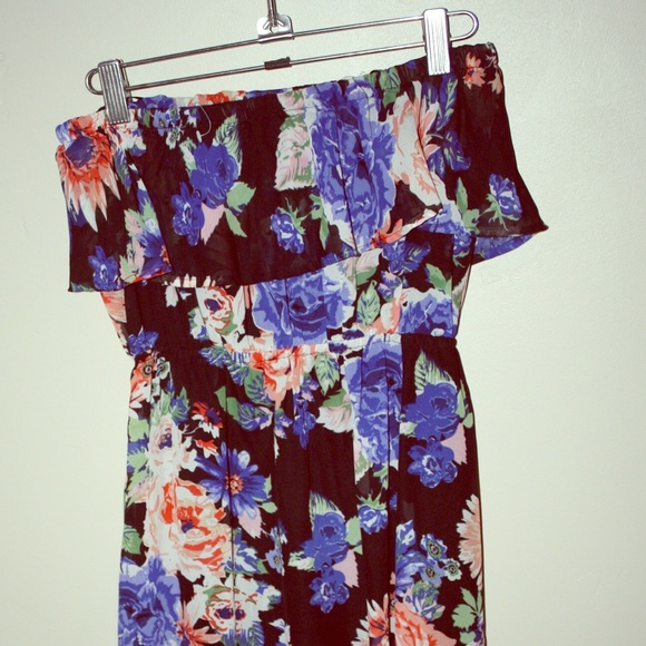 Black floral chiffon maxi dress