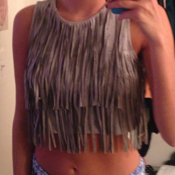 Fringe crop top suede
