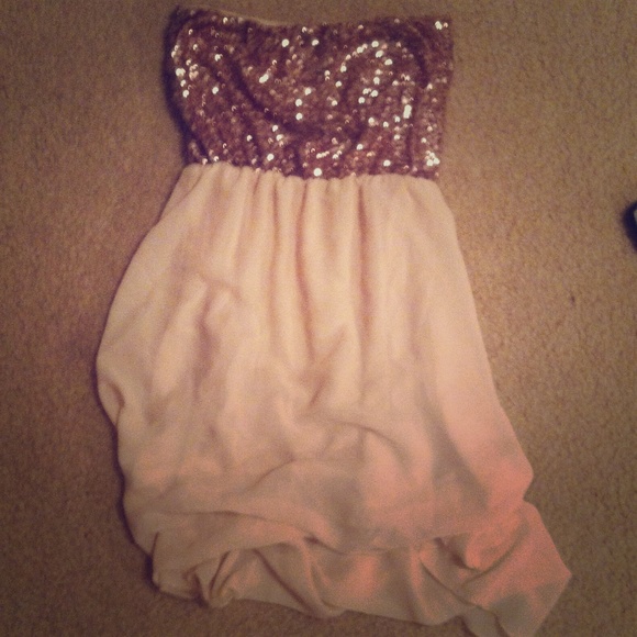 Short high low pink/gold sequin dress