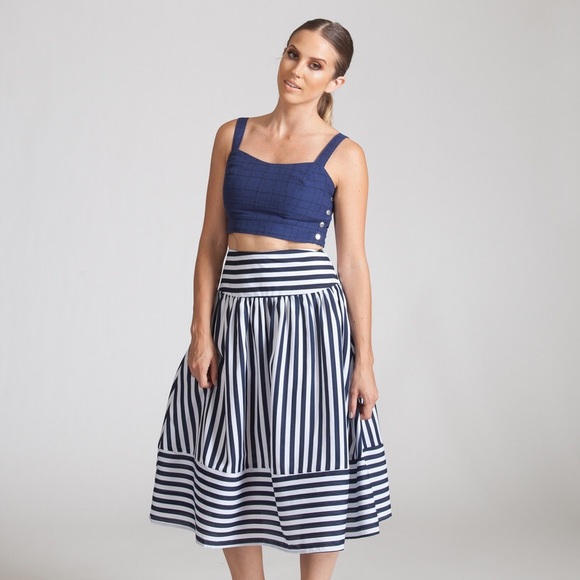 JOA Navy and White Striped Skirt